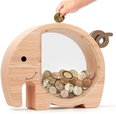 Houten olifant spaarpot - Onbreekbare spaarpot - Spaarpot Kind - Spaarpot Volwassenen - Verjaardags- en nieuwjaarscadeaus voor jongens en meisjes