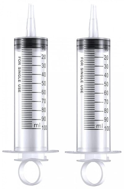Injectiespuit - 2 stuks - 100 ml - Doseerspuit - Spuit met extra lange tuit - Injectiespuit / Spuit zonder naald en met extra lange tuit
