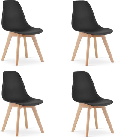 KITO Eetkamerstoel - Set van 4 Zwarte Eettafelstoelen met Houten Onderstel