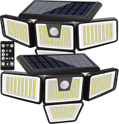 Zonneverlichting Buiten 2 Stuks Met Bewegingssensor - 300 LED Draadloos - Hoge Helderheid - 320° Groothoekverlichting - IP65 Waterdicht