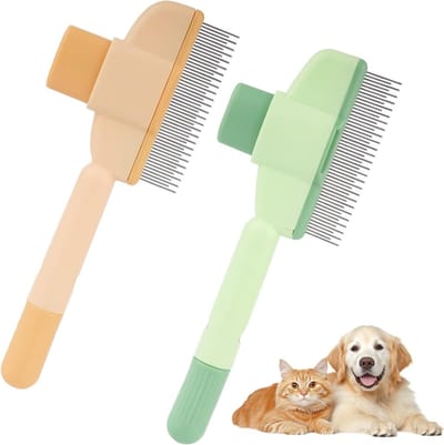 Honden- en kattenkam set van 2, zelfreinigende vlooienkam voor het verzorgen van dieren met lang en kort haar