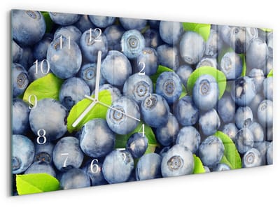 Tulup Wandklok - Bessen Moderne Wandklok Glas - 60x30 cm - Blauw Wandklok Glas Decoratie - Witte Handen - Rechthoekige Wandklok - Moderne Wandklok Glas - Wandklok Glas Decoratie