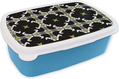 Broodtrommel Blauw - Lunchbox - Brooddoos - Glas in lood - Abstract - Patronen - 18x12x6 cm - Kinderen - Jongen