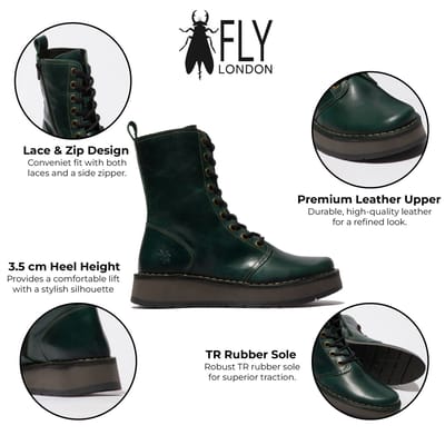 Fly London Dames Groene RAMI043 Casual Leren Veter Enkellaarsjes