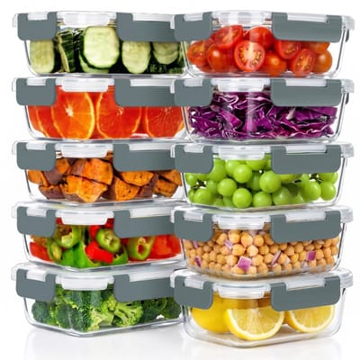 Livista Glazen Vershoudbakjes Set 10 Stuks – Luchtdicht & Stapelbaar – Meal Prep Bakjes & Diepvriesbakjes - 5x1040ML & 5x 370ML - Glas - BPA-vrij