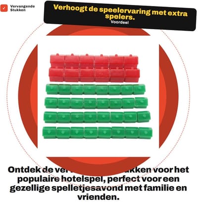 Dailygoods- Hotelspel Vervangende Stukken - Draagbare Plastic Hotels - Speelaccessoires - 10 Rode Huizen - 30 Groene Huizen - Lichtgewicht en Slijtvast - Bordspel