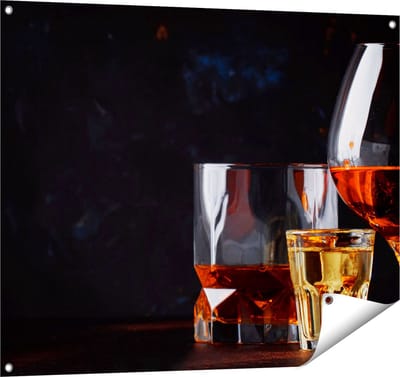 Gards Tuinposter Sterke Alcohol Drank - Glazen - 100x80 cm - Tuindoek - Tuindecoratie - Wanddecoratie buiten - Tuinschilderij