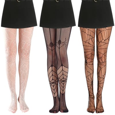 JHUBERS- Visnetpanty Halloween - 3 Paar - Hoge Taille - Spinnenweb Print - Nylon/Spandex - Eén Maat Pas Voor Meeste - Panty
