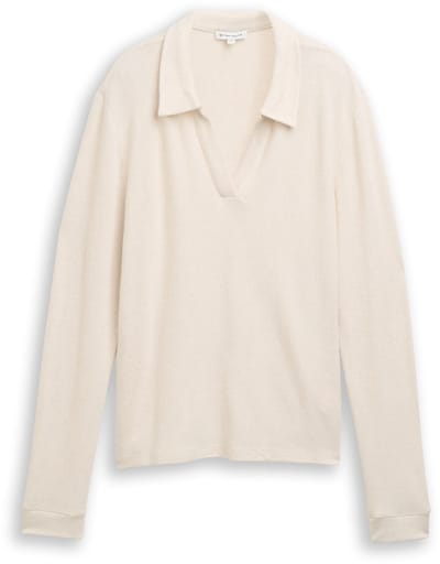 Tom Tailor - Cosy shirt met lange mouwen en polokraag - Maat XL - sand stone beige melange