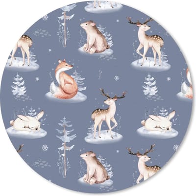 Muismat rond 20x20 cm - Mousepad Winter - Beer - Hert - Vos - Ronde muismatten - Kerst - Cadeau - Kerstcadeau voor mannen en voor vrouwen