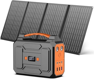 Compact Powerstation met Zonnepaneel – 99 Wh – Stil – 230V AC – Voor Outdoor en Noodstroom