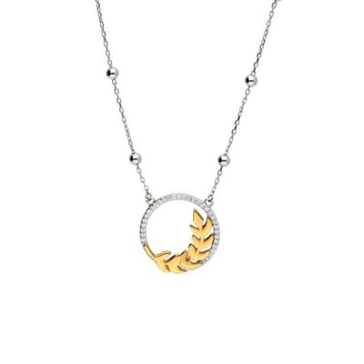 Zilveren Dames Ketting met Hanger bladeren - Zilver dames ketting met hanger bladmotief en zirkonia - Dames Ketting met Blad hanger Zirkonia - Zilver 925- Dames Ketting met Goudkleur op echte zilver - Amona Jewelry
