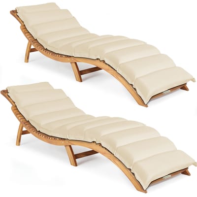 Ligbed Set van 2 Acaciahout FSC®-gecertificeerd incl kussen Crème