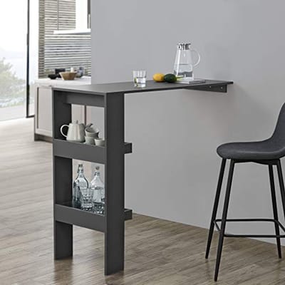 Donkergrijze Wandmontage Bartafel 120x45x106 cm met Extra Opbergruimte