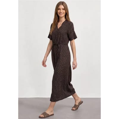 Midi-jurk met V-hals en luipaardprint