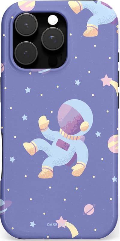 Casetastic hoesje geschikt voor Apple iPhone 16 Pro - MagSafe - Dubbellaagse bescherming - Vliegen in de ruimte - Fashion Case - Lavendel Lichtgrijs
