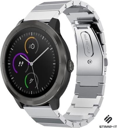 Metalen bandje geschikt voor Garmin Vivoactive 3 / Garmin Vivomove HR / Garmin Venu / Venu SQ / Forerunner 245 / 570 - 42mm bandje staal - Stalen bandje RVS metaal schakels - Schakelbandje quick-release - Zilver