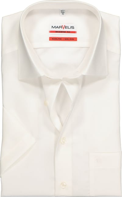 MARVELIS modern fit overhemd - korte mouw - beige - Strijkvrij - Boordmaat: 46