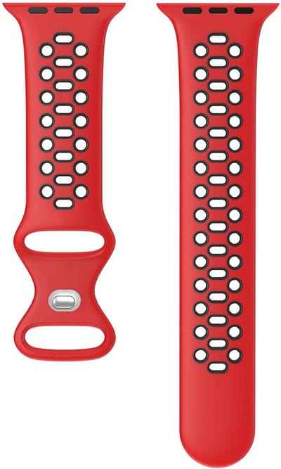 Sportief Horlogebandje voor "Dames" Apple Watch Series 1/2/3/4/5/6/7/8/9/10/SE - Maat: 38 mm/40 mm/41 mm/42 mm - Rood Zwart Rubber