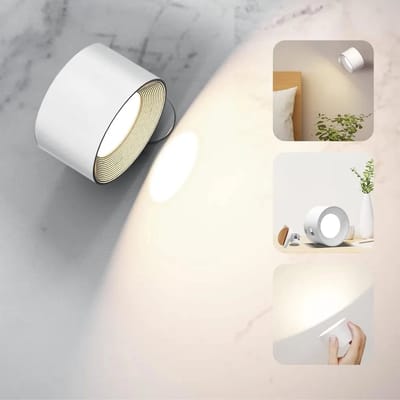 1 LED leeslamp, wandlamp, 3 kleurtemperaturen en 3 helderheidsniveaus, oplaadbare batterij, aanraakbediening, 360° magnetische bal, geschikt voor studeerkamer, nachtkastje, slaapkamer, wit