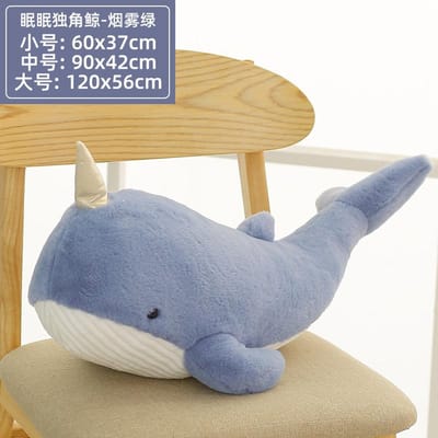 6090Cm120Cm Reusachtige Zachtblauwe Haai Fantastische Roze Narwal Pluche Speelgoed Gevuld Zee Dieren Eenhoorn Hoorn Walvis Slaapkussen Voor Jongen 60cm