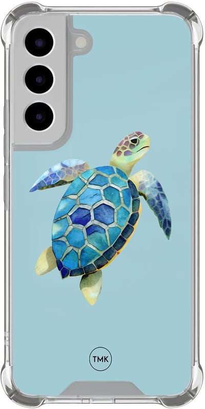 Shockproof hoesje geschikt voor Samsung Galaxy S22 - Schildpad - Schokbestendig - Verhoogde randen - TPU case - Extra Sterke Back Cover - Print - Transparant, Blauw