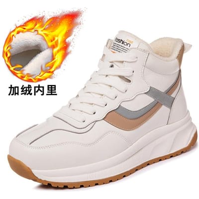 Herfst en Winter Nieuwe Trendy Daddy Damesschoenen met Velvet Casual Sport Forrest Gump Schoenen Dames Leer Hoge Top Witte Schoenen 40 white