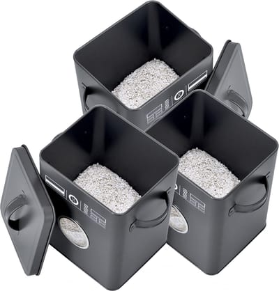 Zeller Wasmiddel/tablet bewaarblik - 3x - metaal - antraciet - deksel met handvat - 18 x 15 x 23 cm