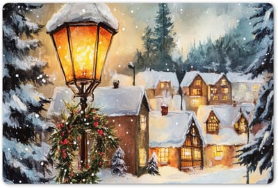 Placemats 45x30 cm - Placemat kunststof - 1 stuk - Kerstdorp - Huizen - Sneeuw - Kerst - Borden onderleggers - Decoratie voor op tafel - Keuken tafeldecoratie accessoires - Vinyl onderlegger - Tafelversiering
