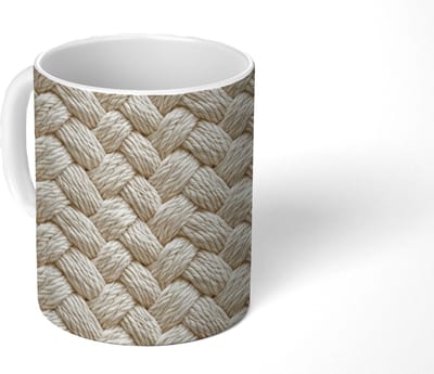Mok - Koffiemok - Touw - Gebreid - Beige - Mokken - 350 ML - Beker - Koffiemokken - Theemok