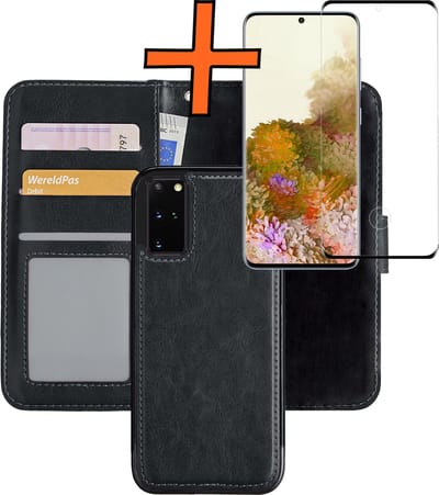 Hoes - 2 in 1 - Geschikt voor Samsung Galaxy S20 Plus - Met Screenprotector - En Uitneembare Hard Cover - Bookcase - Wallet Case - Met Pasjeshouder - Book Case - Uitneembaar - Pashouder - Kunstleer - Zwart