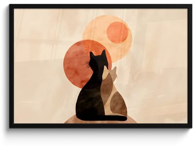 Poster in lijst - Fotolijst 90x60 cm - Posters - Katten - Zwart - Abstract - Cirkels - Posterlijst zwart - Decoratie - Wanddecoratie woonkamer - Muurdecoratie slaapkamer