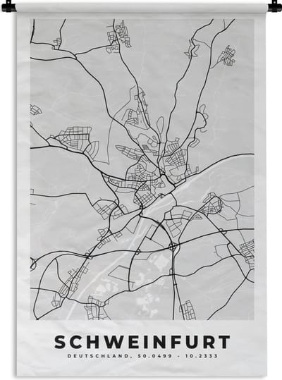 Wandkleed - Wanddoek - Duitsland - Plattegrond - Kaart - Schweinfurt - Stadskaart - 120x180 cm - Wandtapijt