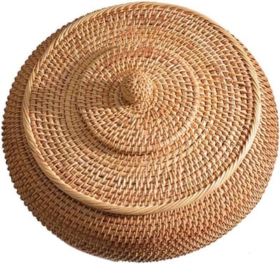 Famanu - Ronde Rieten Opbergmand met Deksel, multifunctionele rotan box voor kleine spullen en accessoires