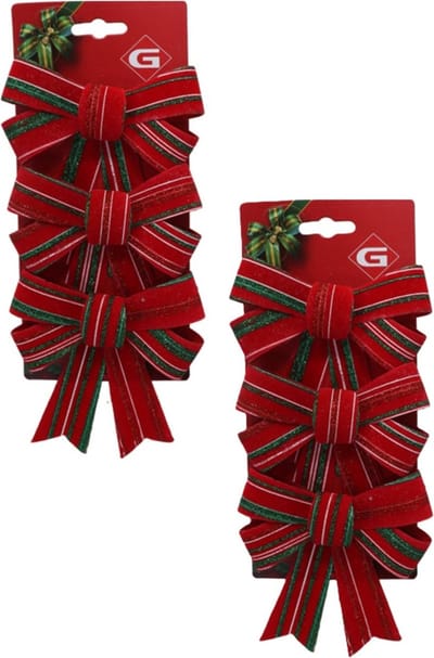 Gerimport Kerst ornamenten strikken - 6x st - donkerrood - 10 x 13 cm - kerstboomstrikjes