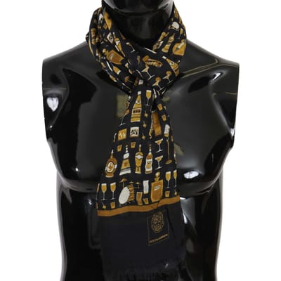 Dolce & Gabbana Blauw Modal Kasjmier Cocktail Print Heren Sjaal