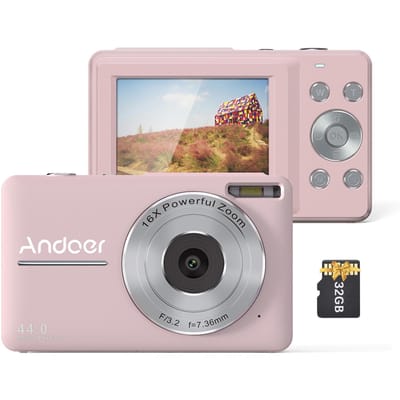 Andoer Draagbare 1080P Digitale Camera Video Camcorder 44MP Autofocus 2.5 IPS Scherm 16X Digitaal roze