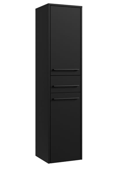 Badplaats Badkamerkast Florence 30 x 35 x 130 cm – Zwart Mat – Hangende Kolomkast met 2 Deuren en 1 Lade
