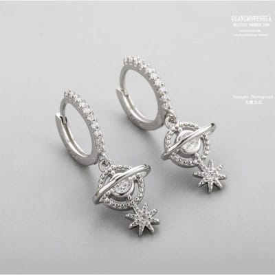 925 Sterling Zilver Planeet Hoop Oorbellen Voor Vrouwen Glanzende Ster Heelal Oorbellen Sieraden Cadeaus gray