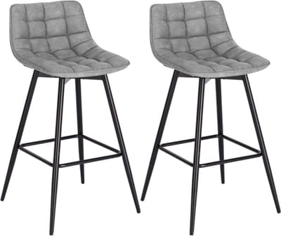 Happyment® Leren barkrukken met rugleuning - Set van 2 - Ergonomisch - barstoelen - Keuken - Grijs - Black friday - Sinterklaas - Kerstcadeau