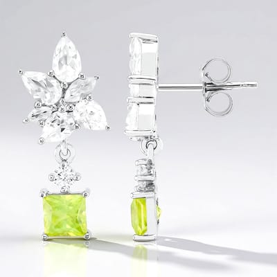 Cavill - Zilveren Oorbellen met Platina Coating - 3,408 Ct Sphene & Peervormige Zirkonia - Princess geslepen Oorbellen - Exclusief Design