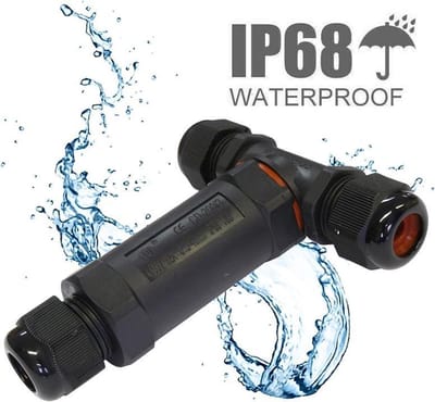 Kabelverbinder T-stuk waterdicht - IP68 - 230Vac, 16A - Stekker 3-polig - Max. 1,5mm² (Lasdoos, Kabeldoos)