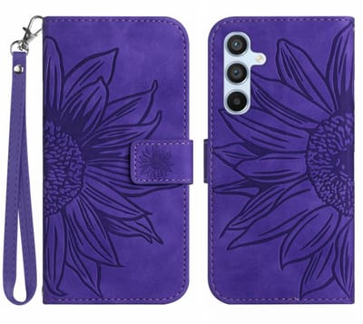 Coverup Hoesje - Geschikt voor Samsung Galaxy A37 / A36 Hoesje - Coverup Zonnebloem Book Case met Koord - Paars