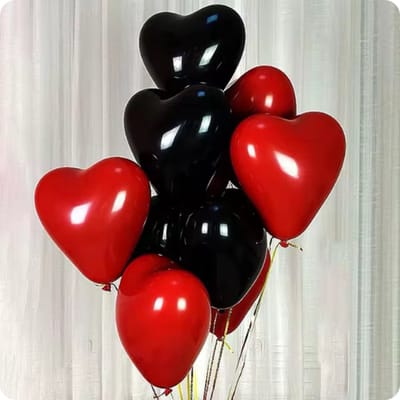 Jumada's - 10 Hartjes Ballonnen - Rood Zwart - 25cm - ValentijnHuwelijkVerlovingBruiloftJubileum - Romantische Versiering - Latex Ballonnen - New Age Devi