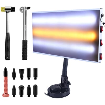Verveloze deukreparatieset, LED verveloze deukreparatielichtbord met deukreparatiehamerrubber zwart
