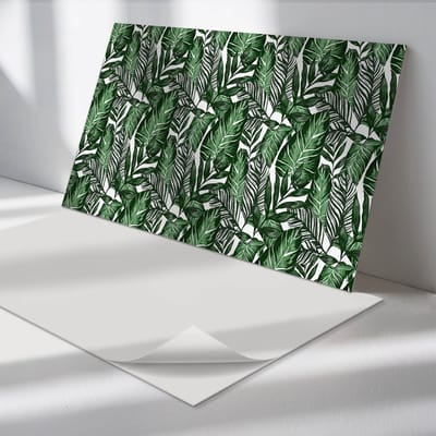 Wallfluent Vinyl Wandpaneel - Tropisch bladerenpatroon Zelfklevend Wandpaneel - 100 cm x 50 cm - Groente PVC wandpaneel - Set van 1 - Rechthoekig Wandbekleding Vinyl - Bloemen en planten Wandpaneel - PVC Muurpaneel - Wandpaneel Keuken en Badkamer