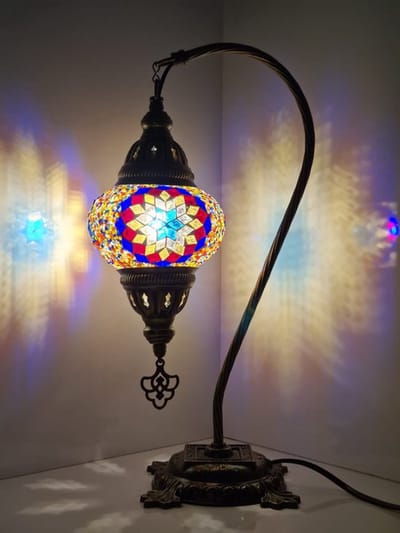Mozaïek Lamp - Tafellamp met zwanenhals - 1 stuk - Authentiek Turks glas en metaal