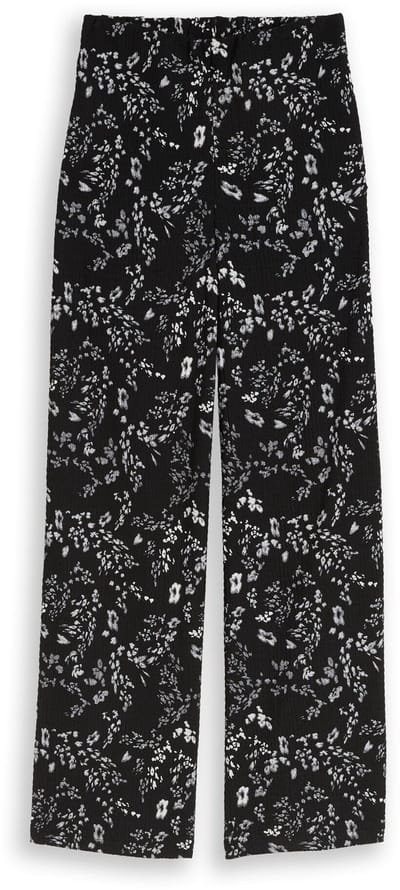 Tom Tailor Denim - Crinkle broek met wijde pijpen - Maat XL - black white flower print