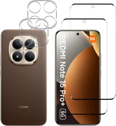 Pack de 2 Verres Trempé pour Xiaomi Redmi Note 15 Pro Plus 5G Film Vitre Protection Ecran + 2 Verres Trempé Appareil Photo Arrière Film Protection