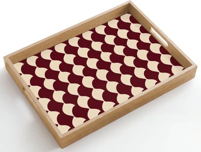 Dienblad hout 50x35 cm - Schootdienblad - Rood - Tegelpatroon - Crème - Borrelplank rechthoek - Plateau dienbladen